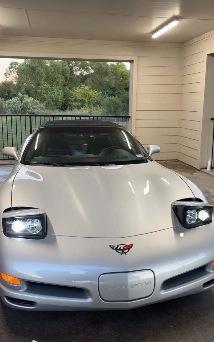 Corvette with glossy paint after an exterior detail in Prosper