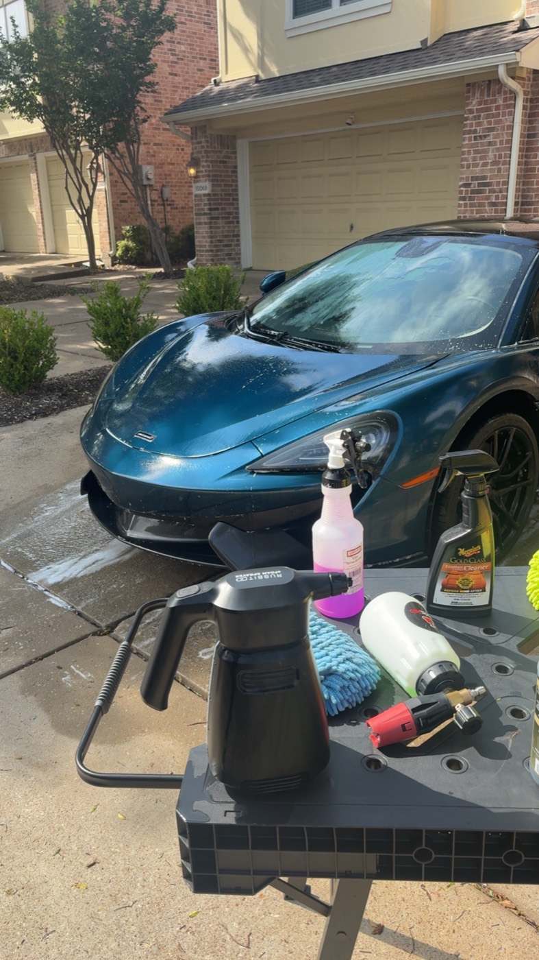 McLaren mobile detail setup in a Frisco driveway